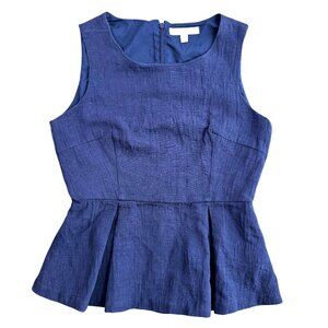 Banana Republic Empire Waist Blue Sleeveless Peplum Top Womens 6 Zip Back‎ Shirt
